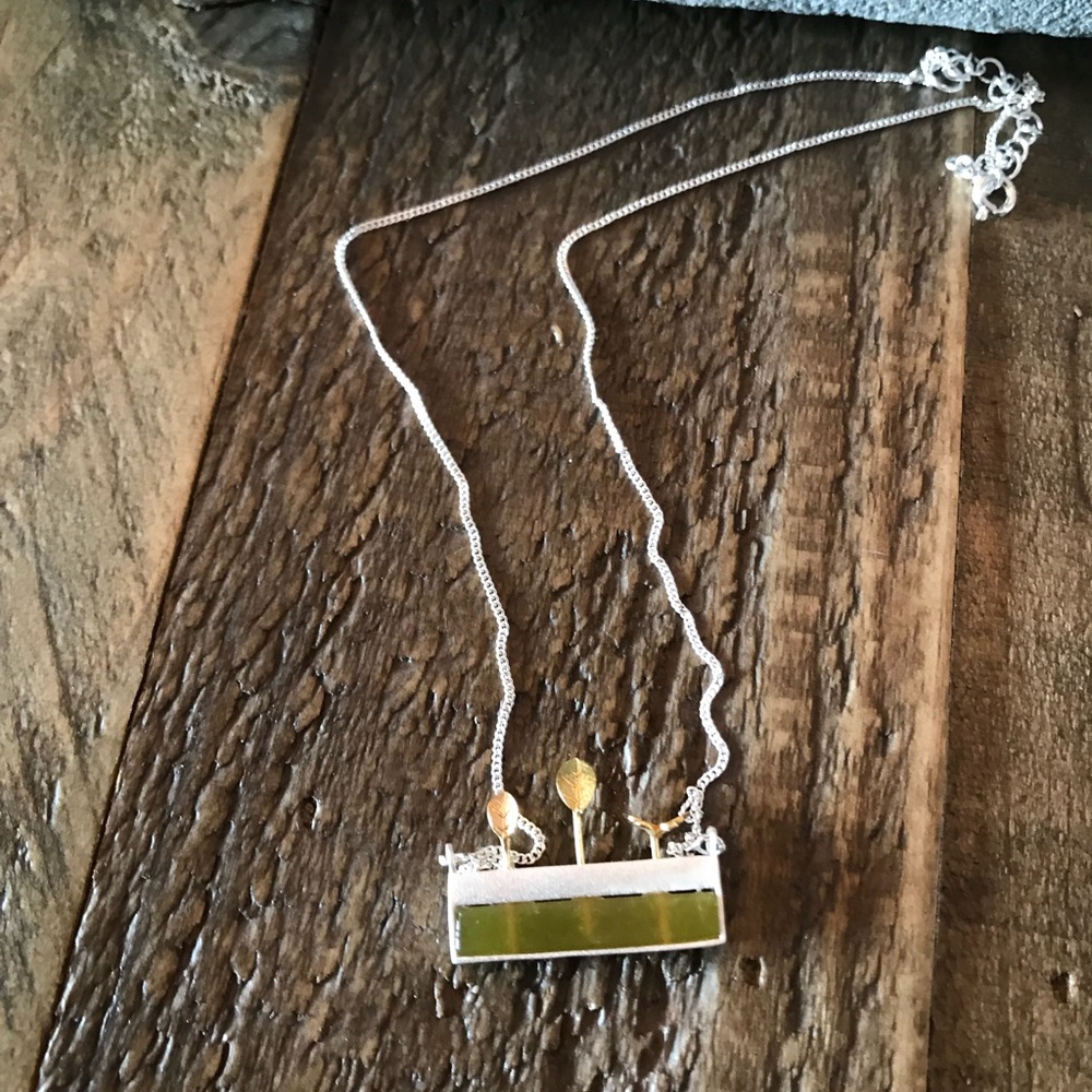 silver necklace Plant In A Pod Planter & gold leaf - Picture 3 of 6